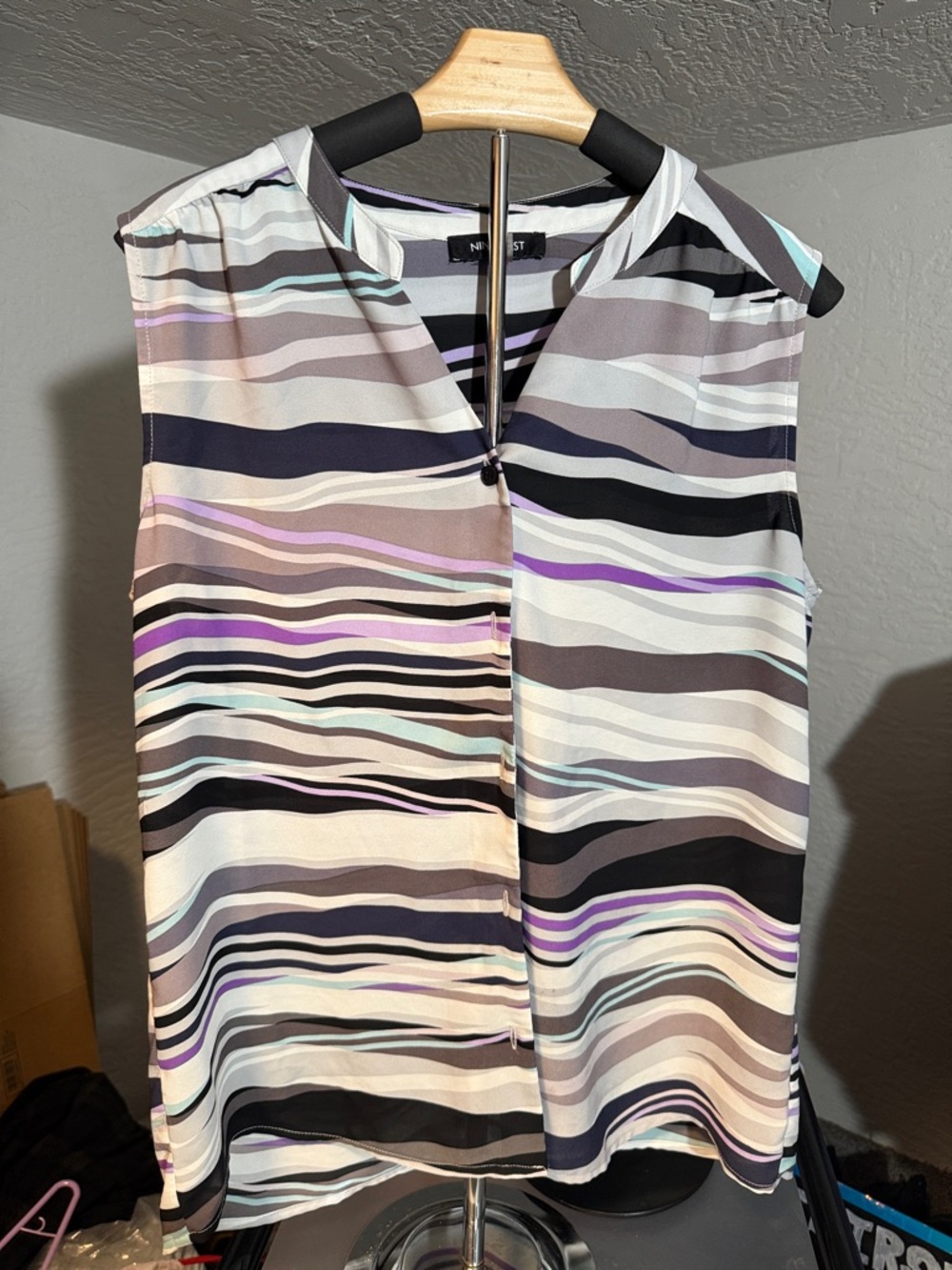 Nine West Sleeveless Wave-Stripe Camisole in Black, White, Purple, Gray, Mint
